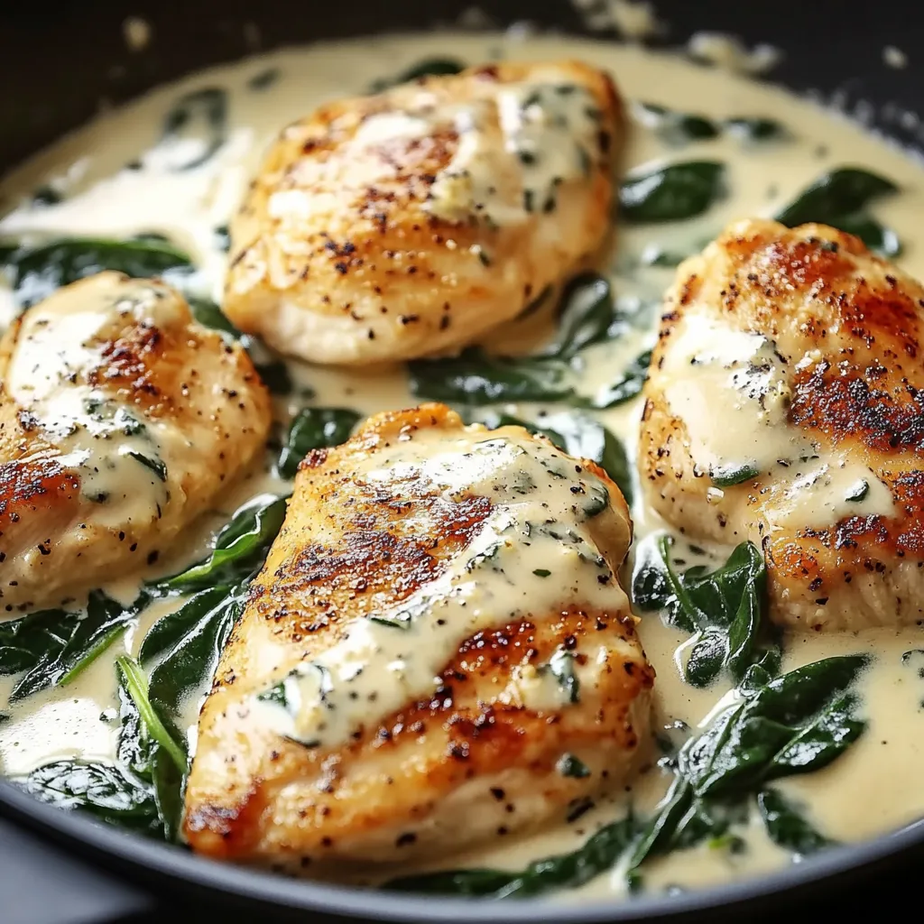 Poulet avec sauce et légumes verts.