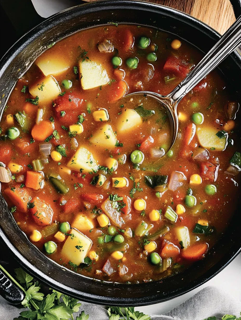 Un bol de soupe aux légumes avec une cuillère.