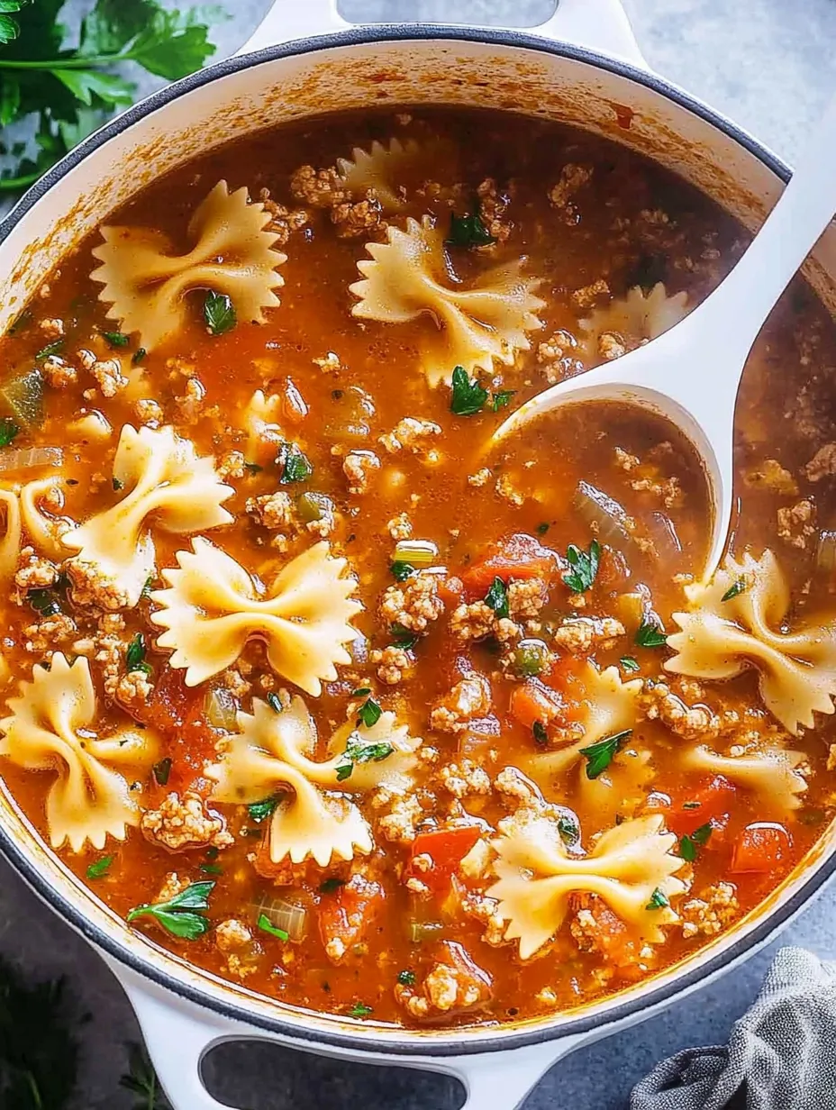 Un bol de soupe avec pâtes et viande.