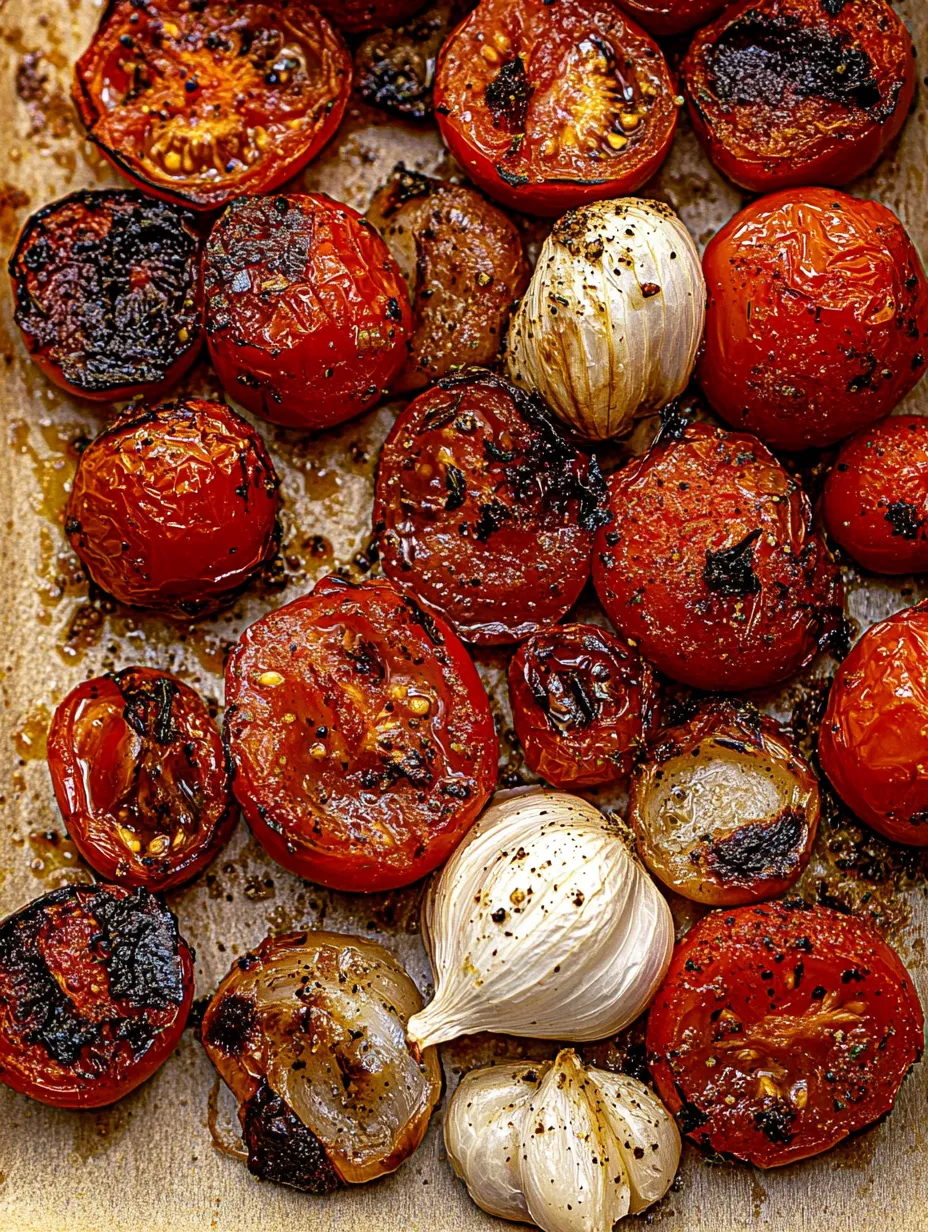 Tomates, oignons et ail sur une planche à découper en bois.