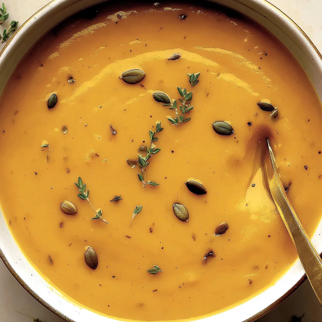 Un bol de soupe avec une cuillère dedans.