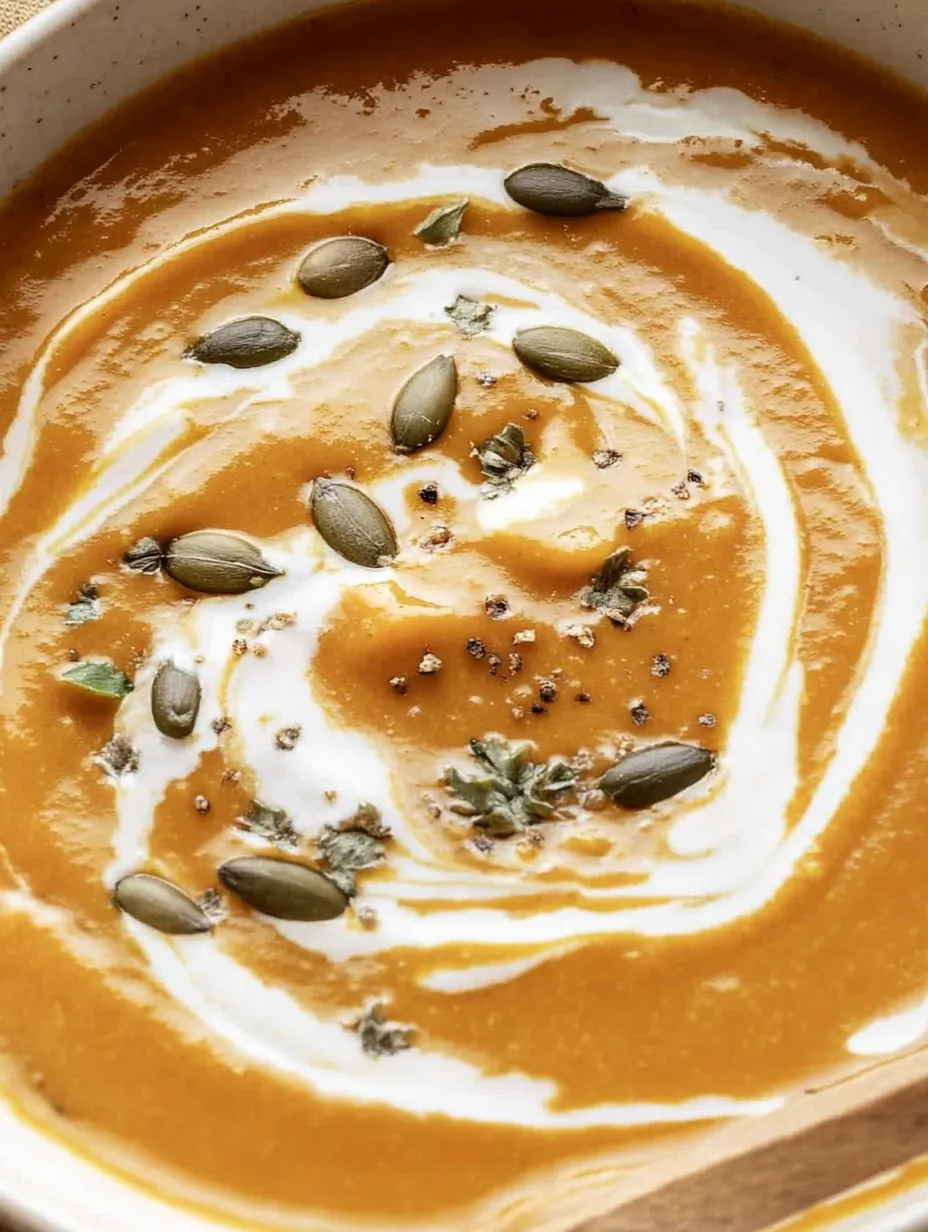 Un bol de soupe avec une graine de courge sur le dessus.