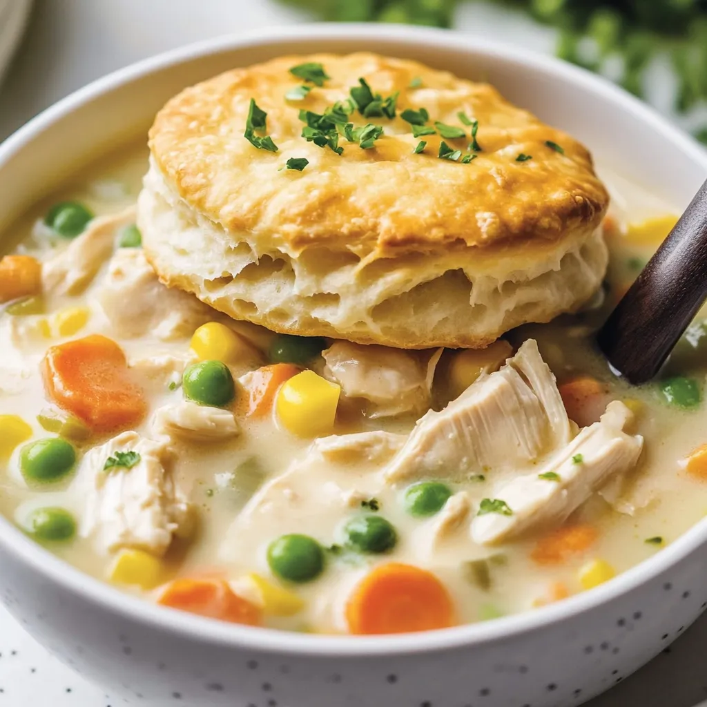 Un bol de soupe avec un biscuit dessus.