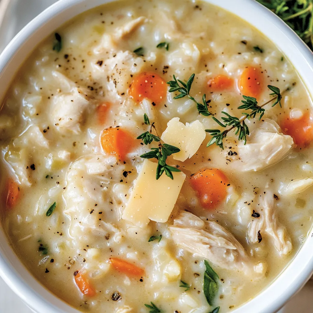 Un bol de soupe avec du poulet et des carottes.