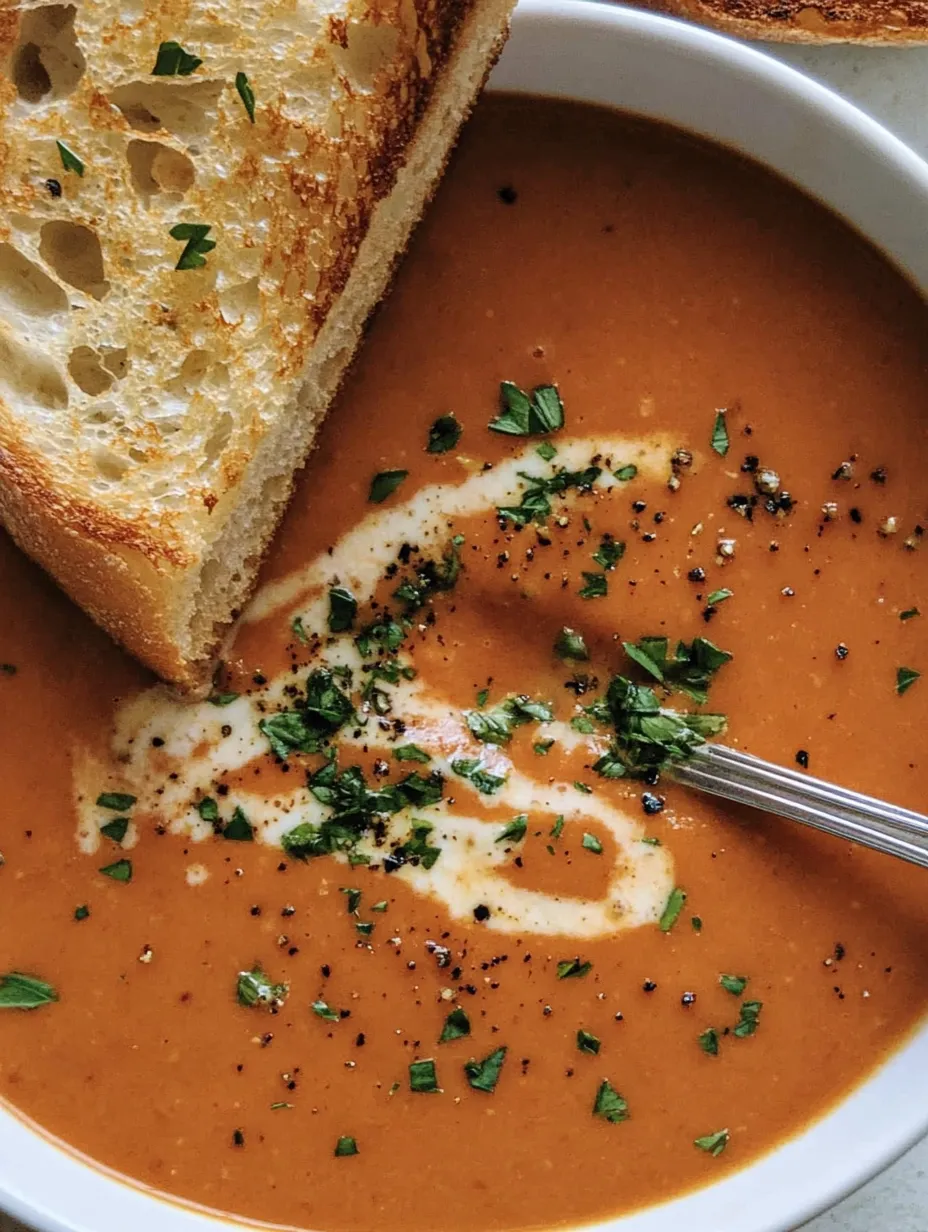 Un bol de soupe avec un morceau de pain dedans.