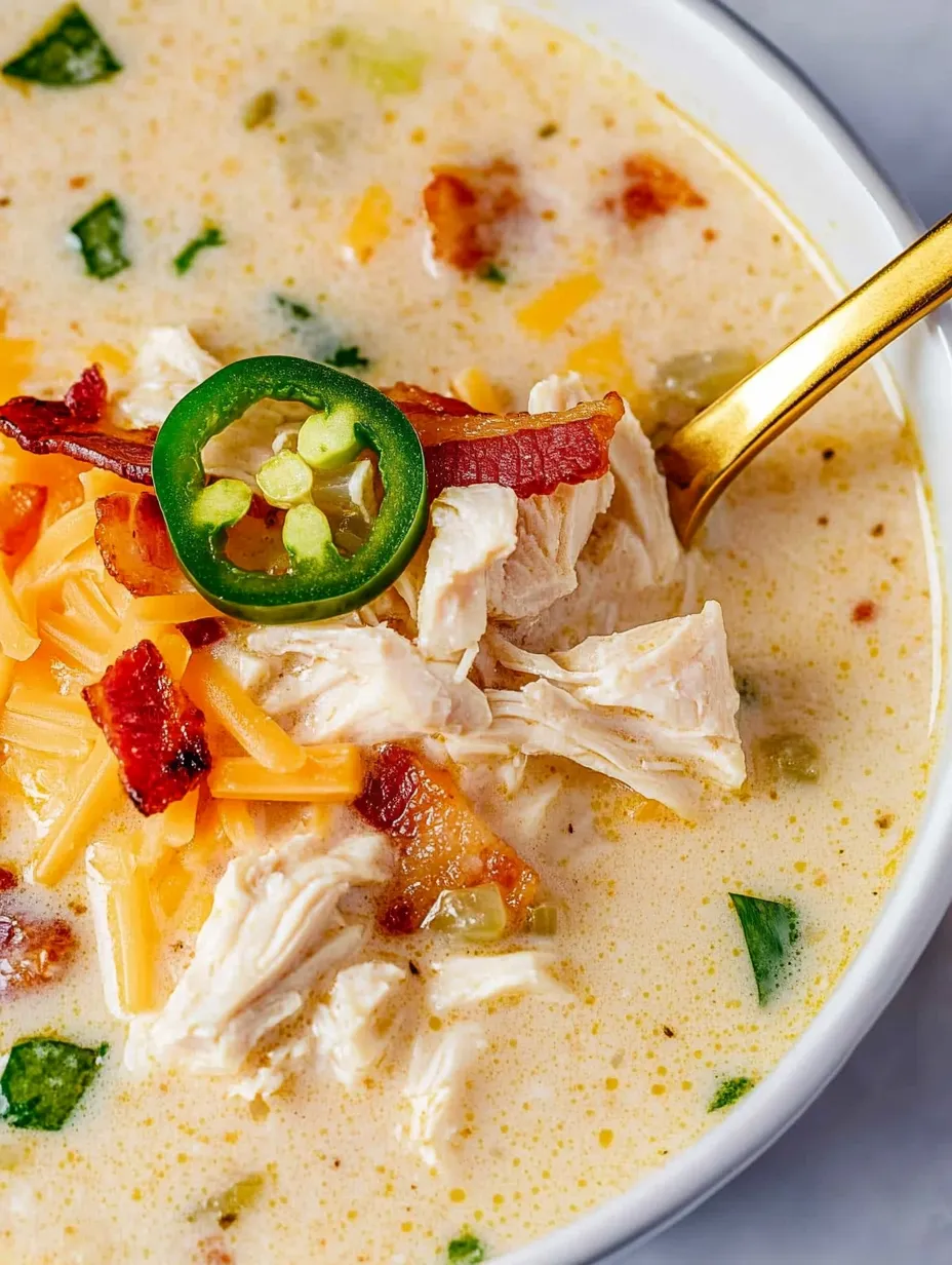 Un bol de soupe avec du poulet et des poivrons.