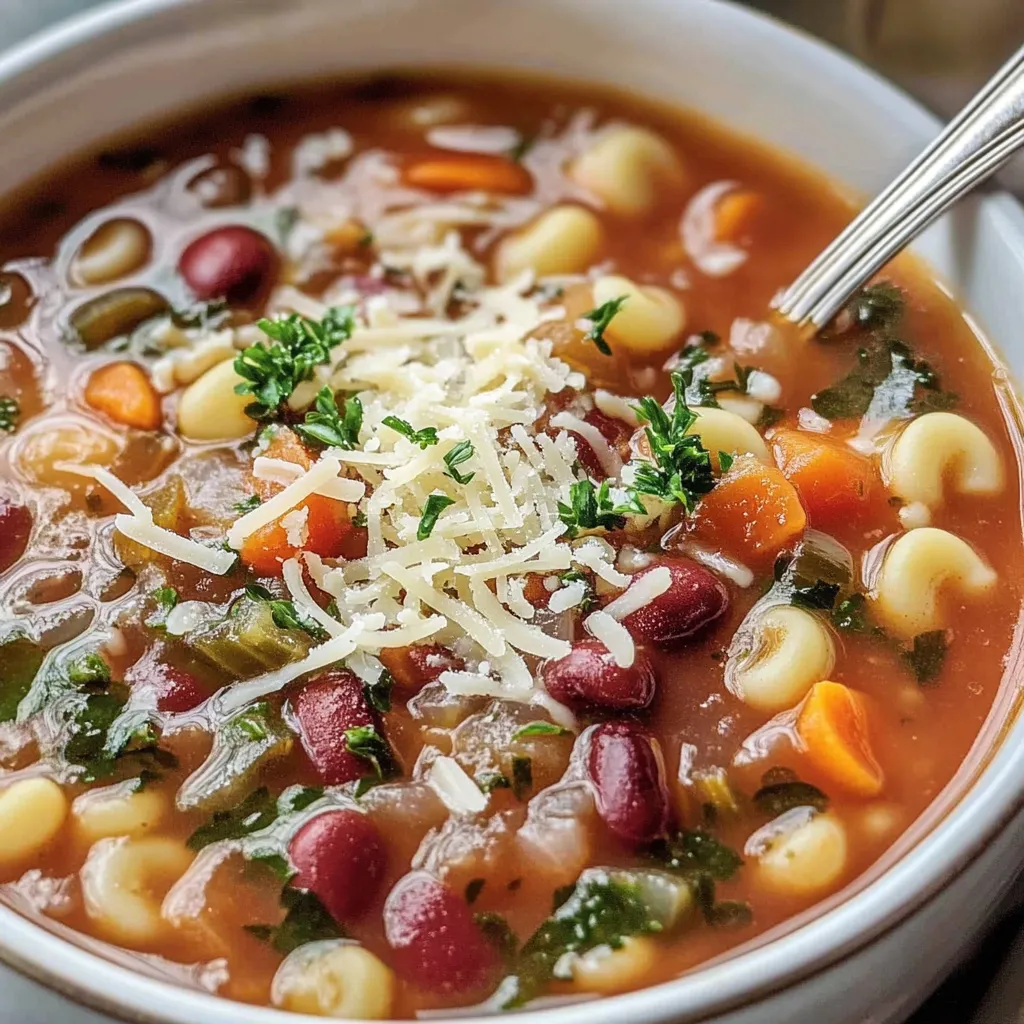 Un bol de soupe avec fromage et haricots.