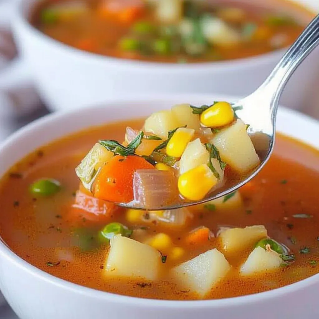 Une cuillère dans un bol de soupe.