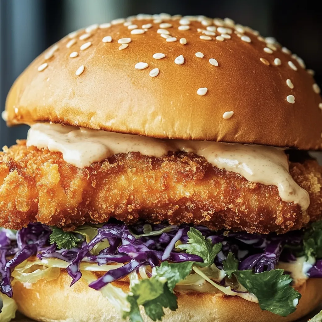Un sandwich avec une galette de poulet frit, de la laitue et de la mayonnaise.