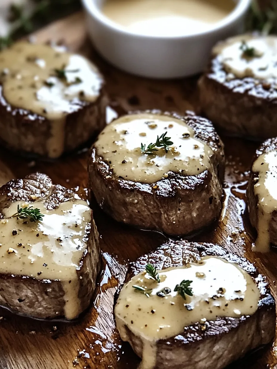 Steak avec sauce sur une planche à découper en bois.