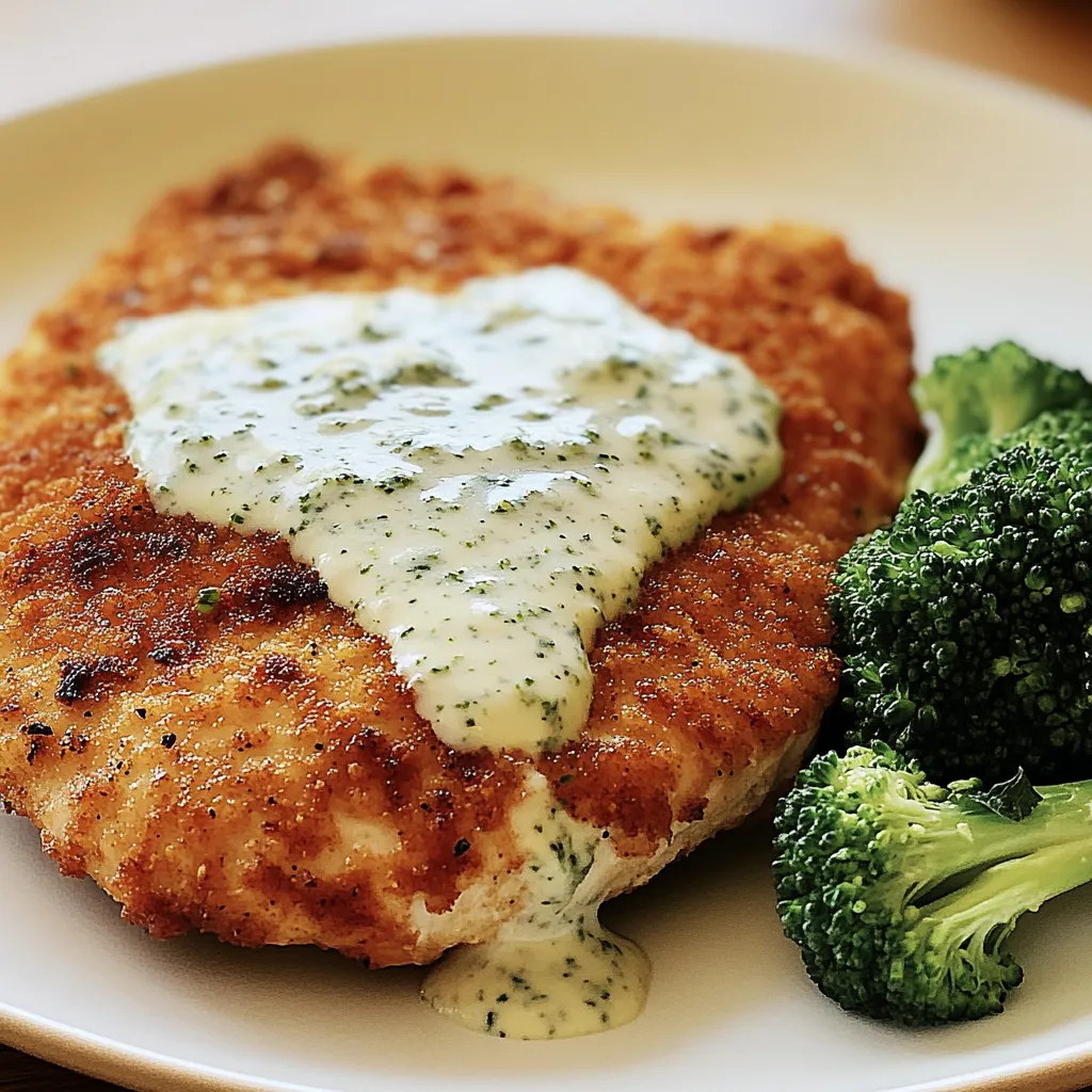 Une assiette de nourriture avec une sauce blanche par-dessus.