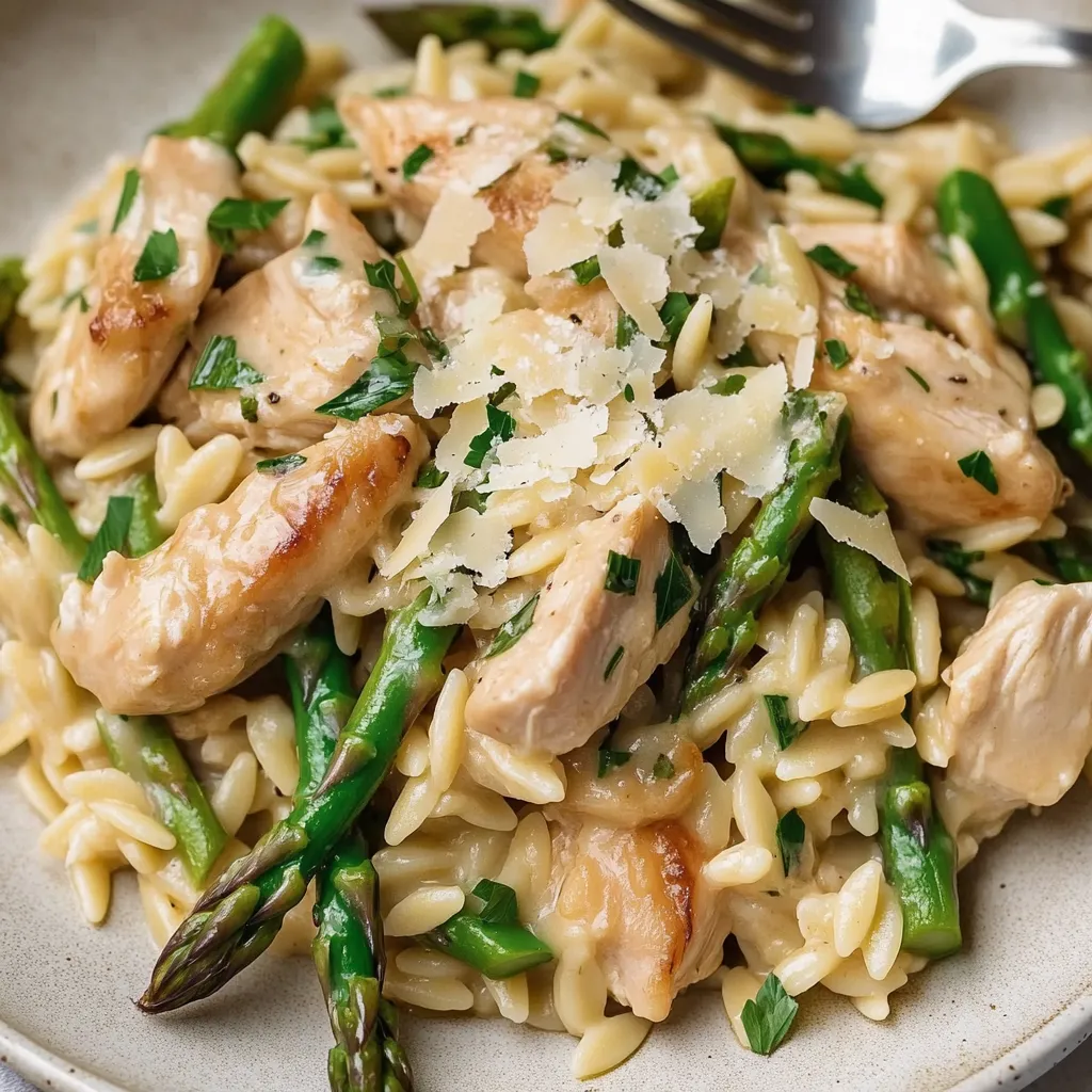 Une assiette de poulet et asperges.