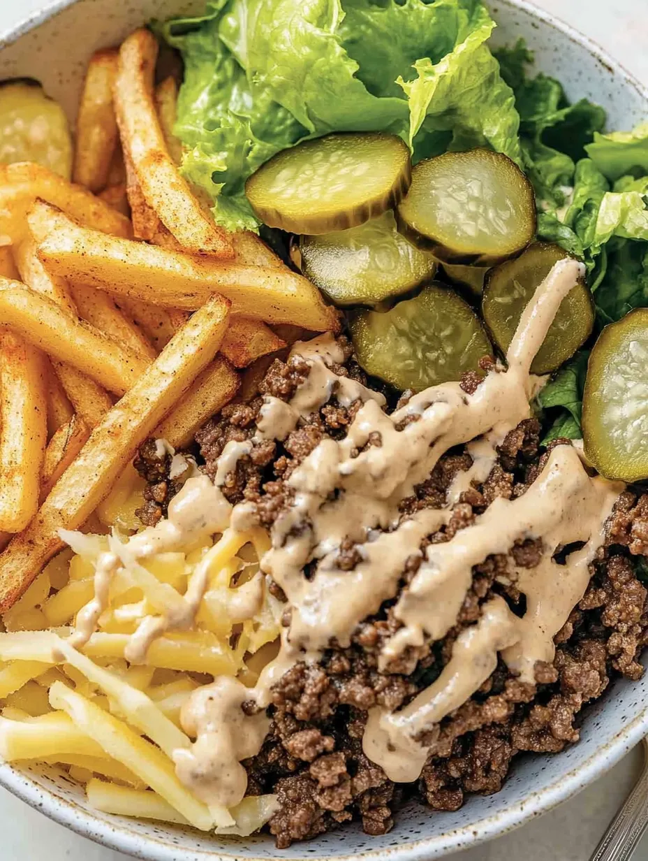 Une assiette avec des frites, de la viande et un cornichon.