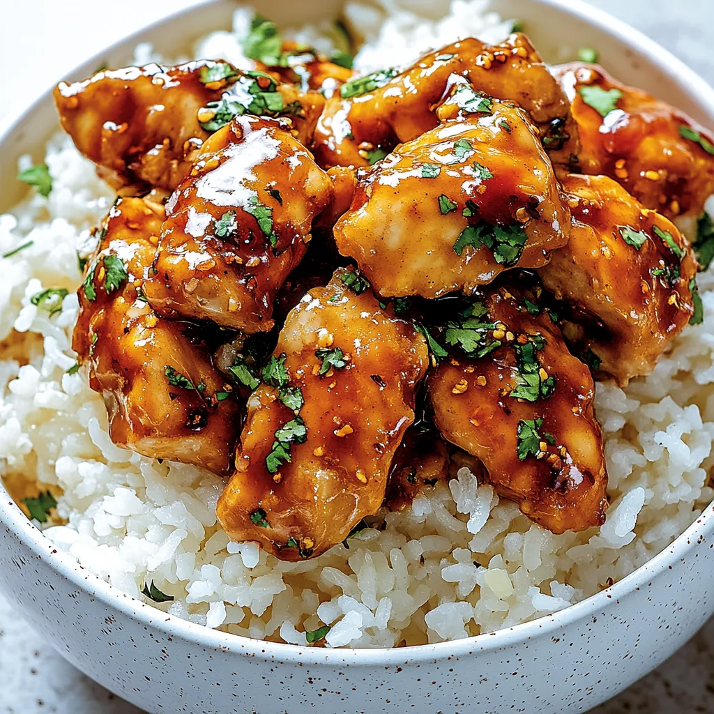 Un bol de riz avec poulet et sauce.