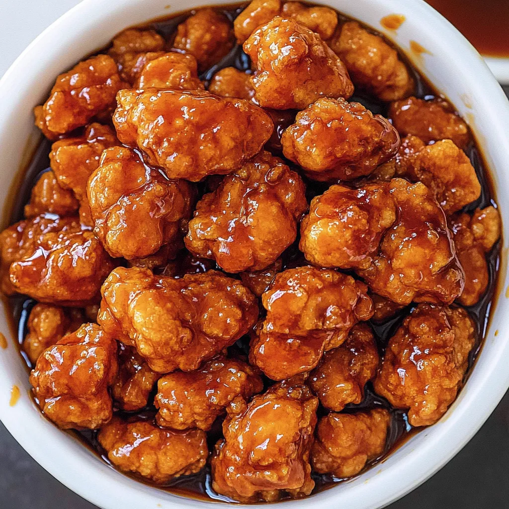 Un bol de morceaux de poulet dans une sauce.