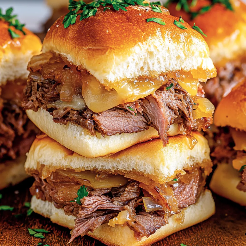 Un tas de sandwichs avec viande et fromage.