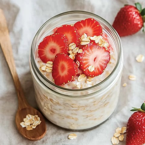 Cremige Overnight Oats mit Joghurt, Banane & Erdbeeren
